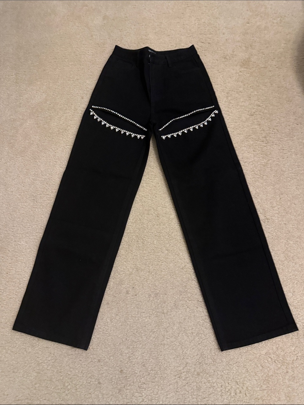 Steve Madden Black Wide-Leg Jeans with Crystal Trim